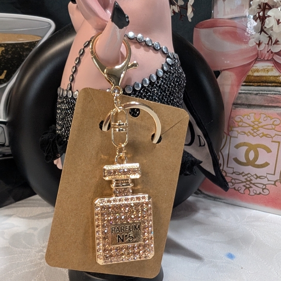 Purse Charm/Keyring -  Gold Perfume Bottle - Picture 2 of 4